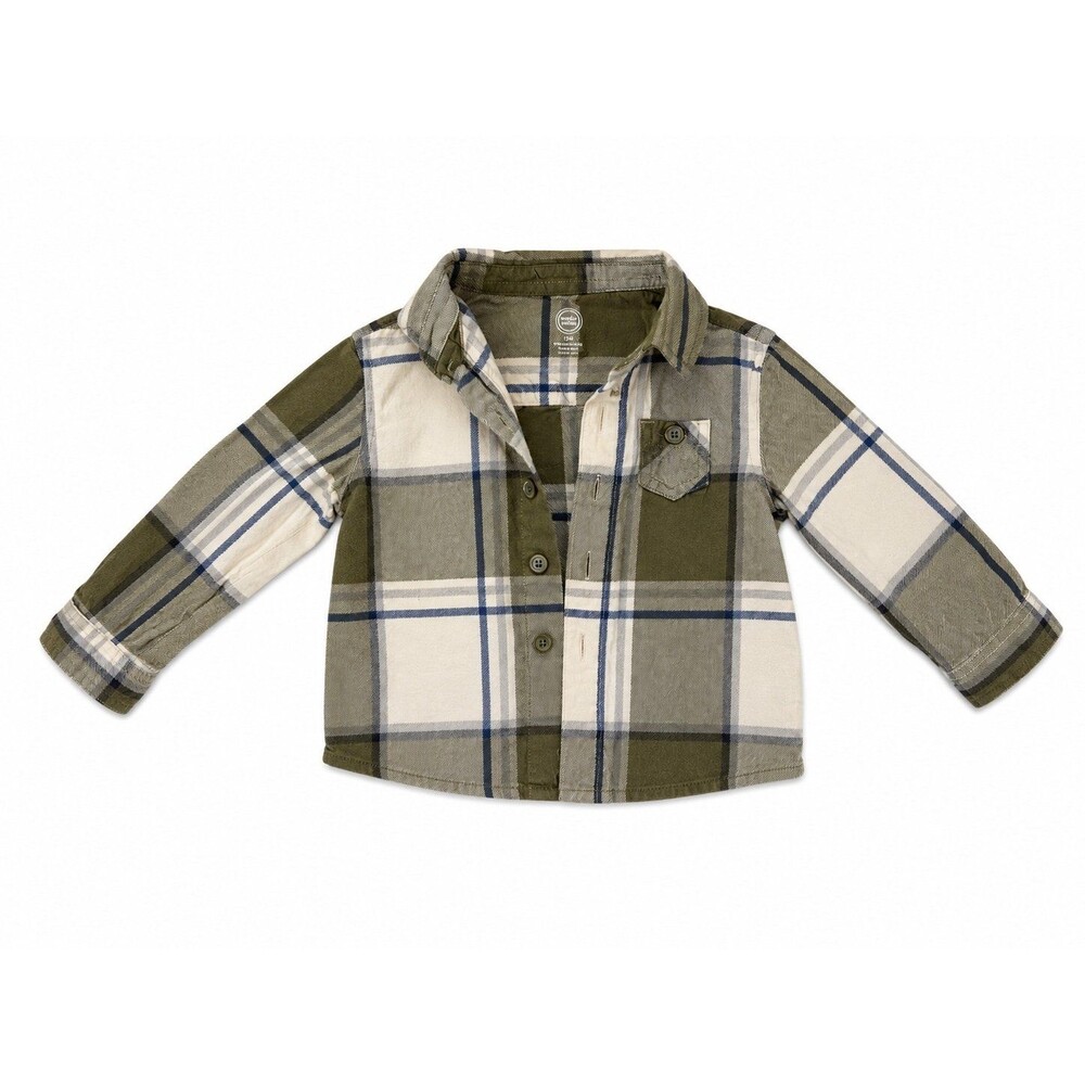 Super Soft and Comfy Plaid Button-Up Shirt Size 12M Sage Green, Blue, Cream